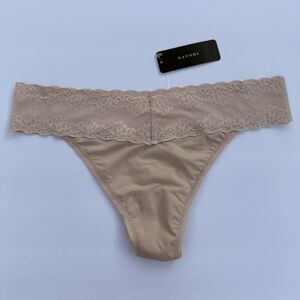 $20 Natori NWT Pink Lace Trim Bliss Perfection Stretchy Thong Panties Size OS